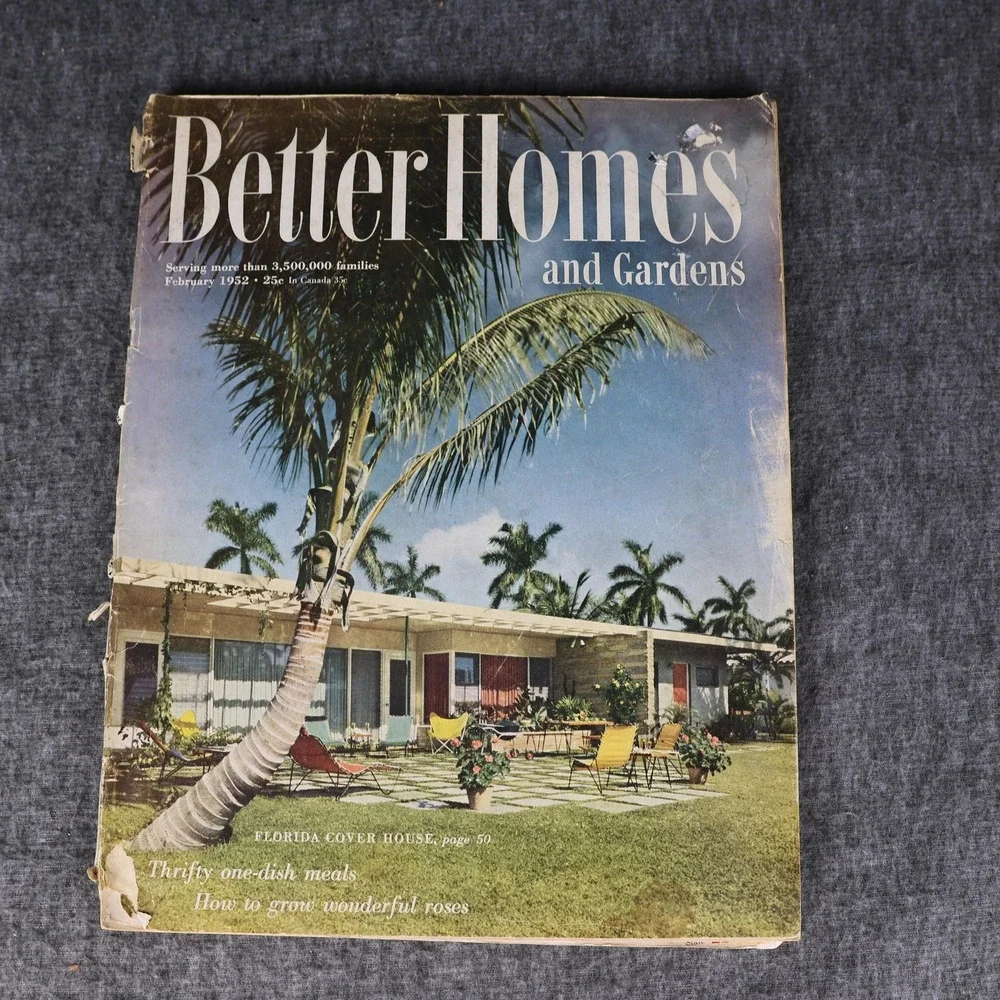 Vintage Better Homes & Gardens Magazine Feb 1952 Florida House Cooking & Ads USA